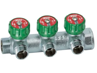 Коллектор регулирующий 3/4" (ВР-НР) с 3 отв. 1/2"EU с вставкой под плоское уплотнение